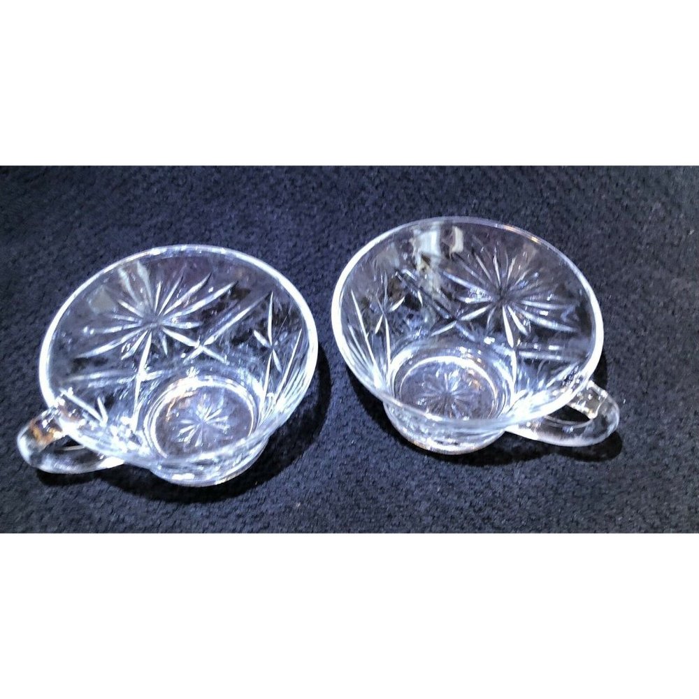 Vintage Prescut Pressed‎ Clear Glass Punch Cups Starburst Design Set Of 2 Cups